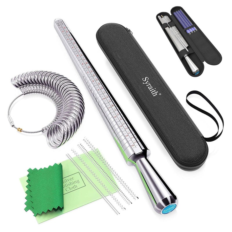 Syraith Ring Sizer Measuring Tool Metal Combination Suit for Finger Sizing Measuring&Jewelry Making&Ring Deformation Correction US Size 0-15 Attached Special Storage Box&polishing Cloth&Anti-Falling Ring - Image 1